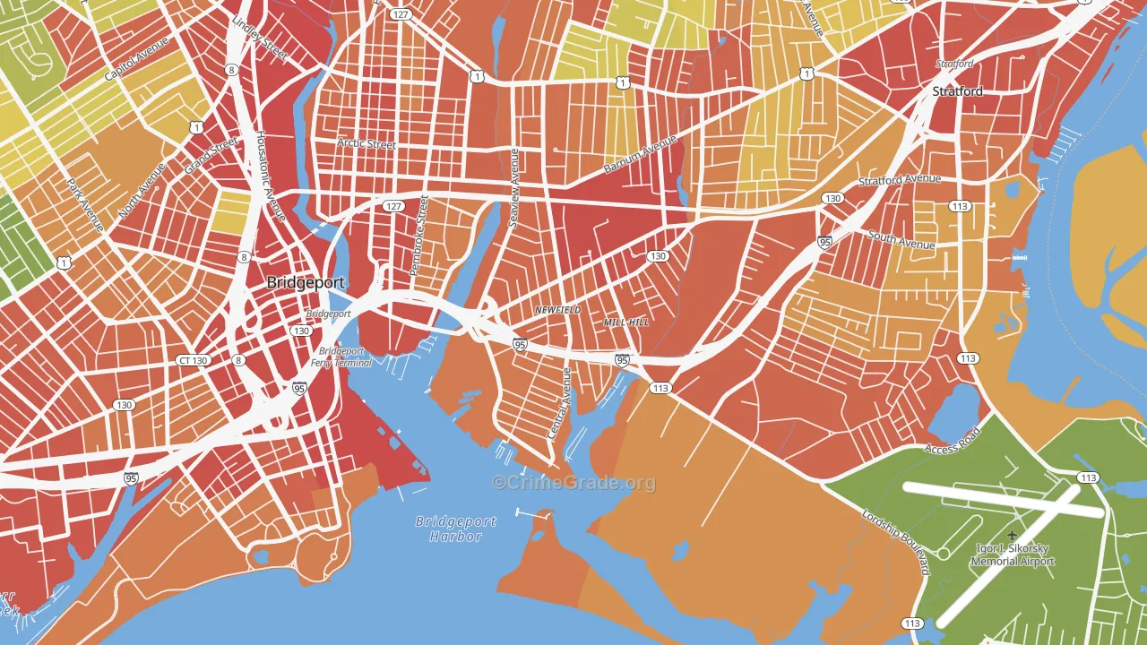 East End, Bridgeport, CT Map of Robbery Rates