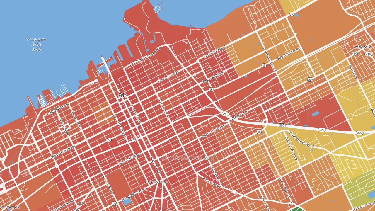 East Erie, Erie, PA Map of Robbery Rates