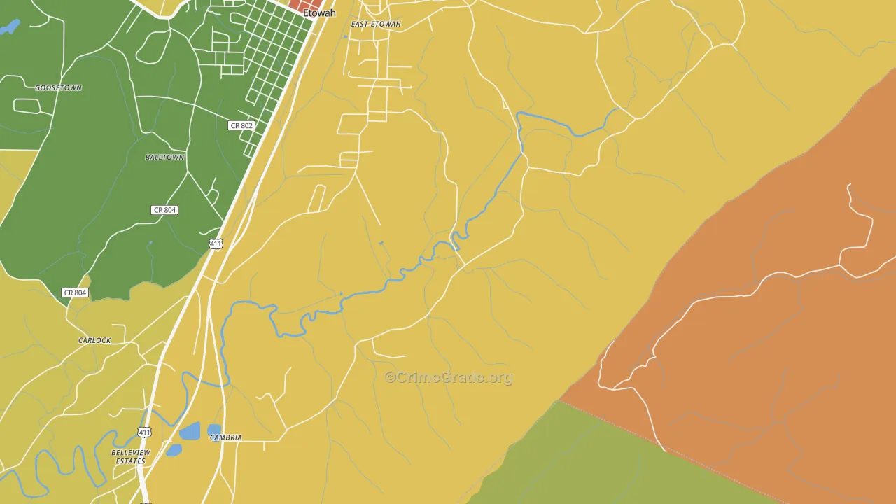 East Etowah, TN Map of Robbery Rates