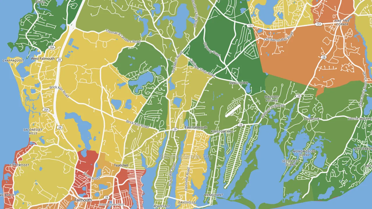 East Falmouth, MA Map of Robbery Rates