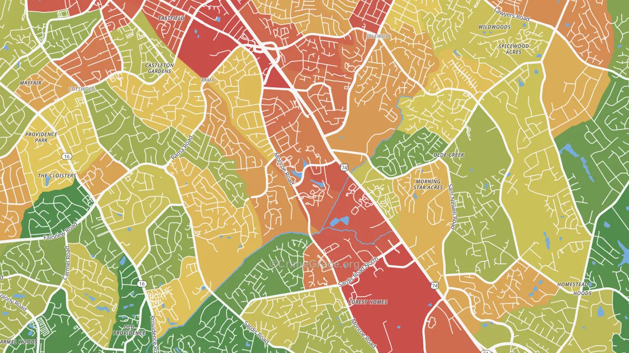 East Forest, Charlotte, NC Map of Robbery Rates