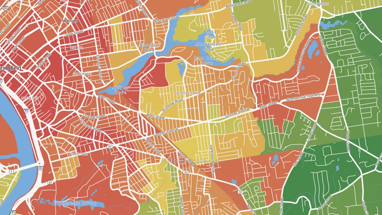 East Forest Park, Springfield, MA Map of Robbery Rates