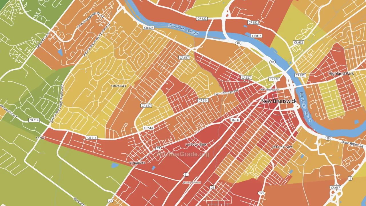 East Franklin, NJ Map of Robbery Rates