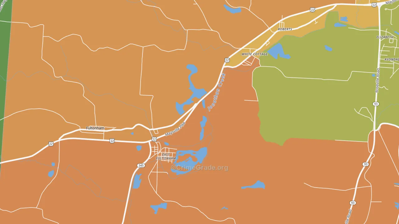 East Fultonham, OH Map of Robbery Rates