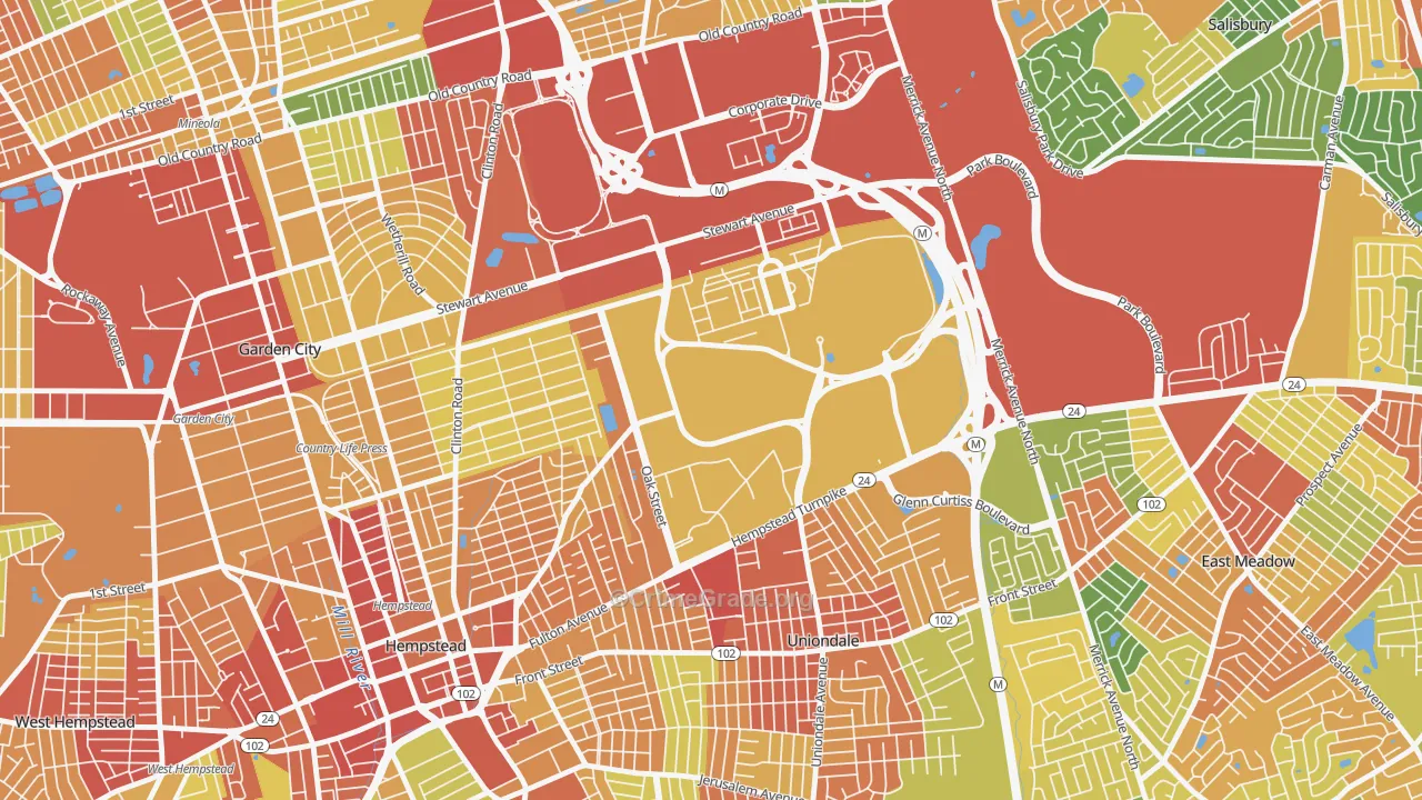 East Garden City, NY Map of Robbery Rates