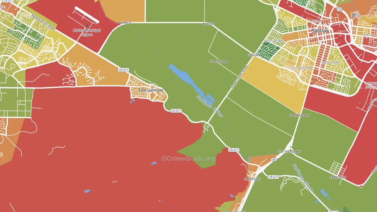 East Garrison, CA Map of Robbery Rates