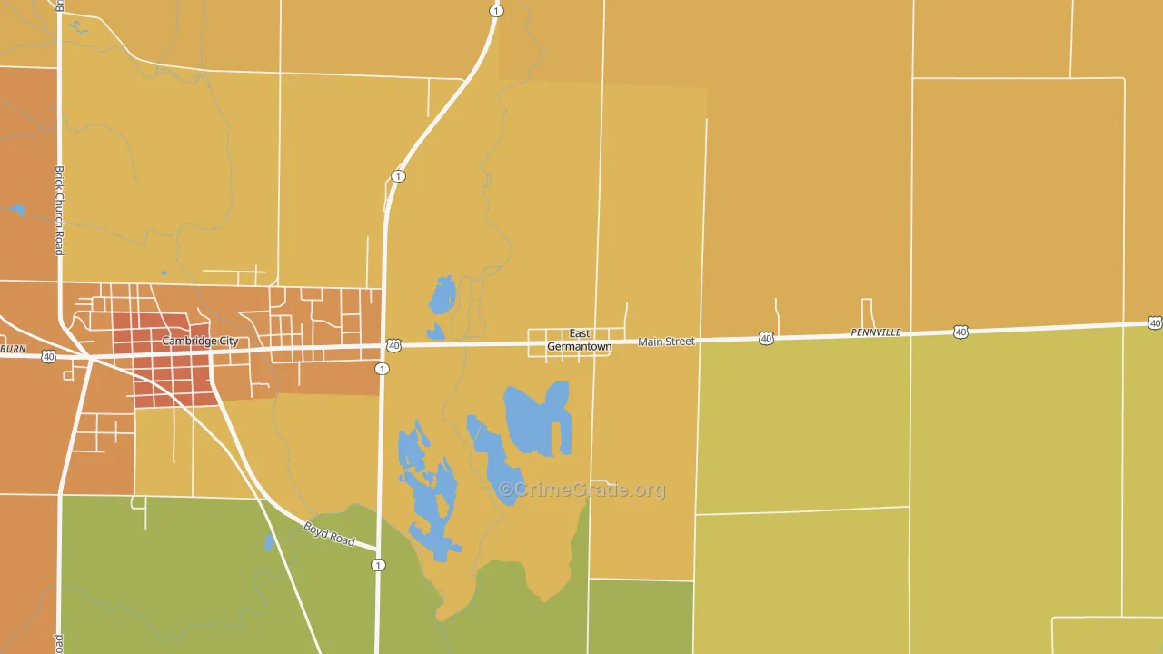 East Germantown, IN Map of Robbery Rates