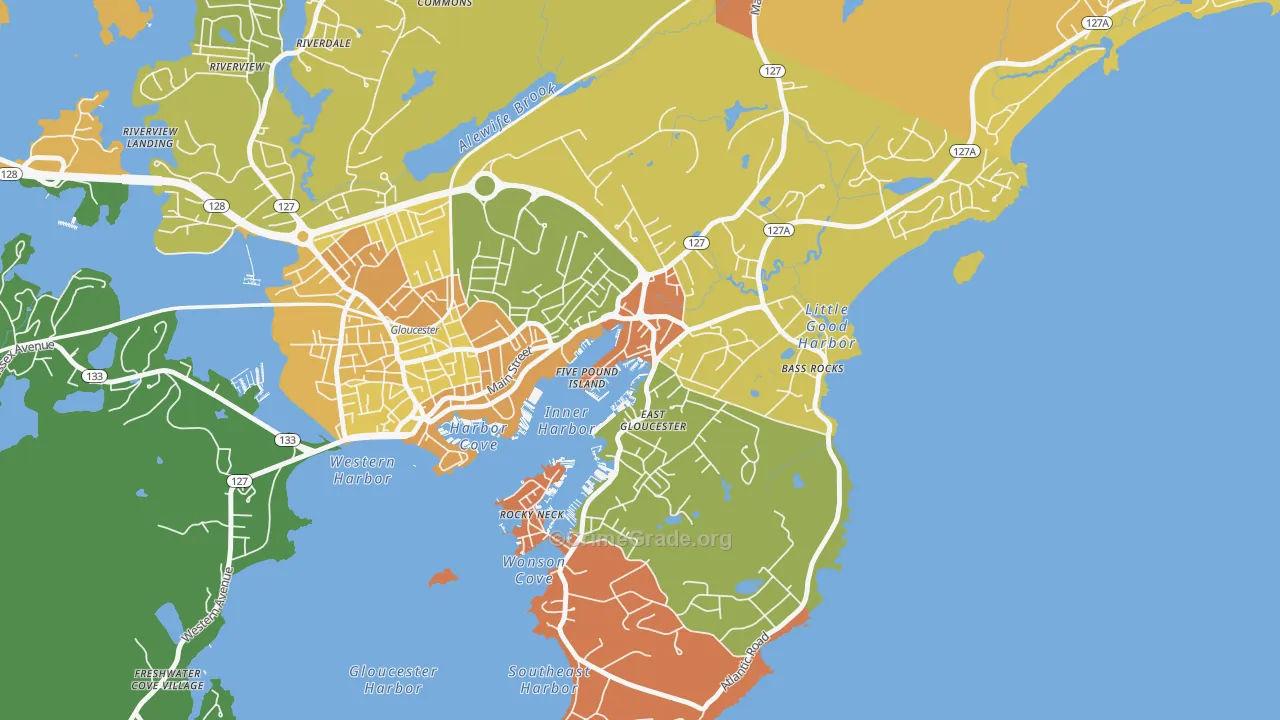 East Gloucester, Gloucester, MA Map of Robbery Rates