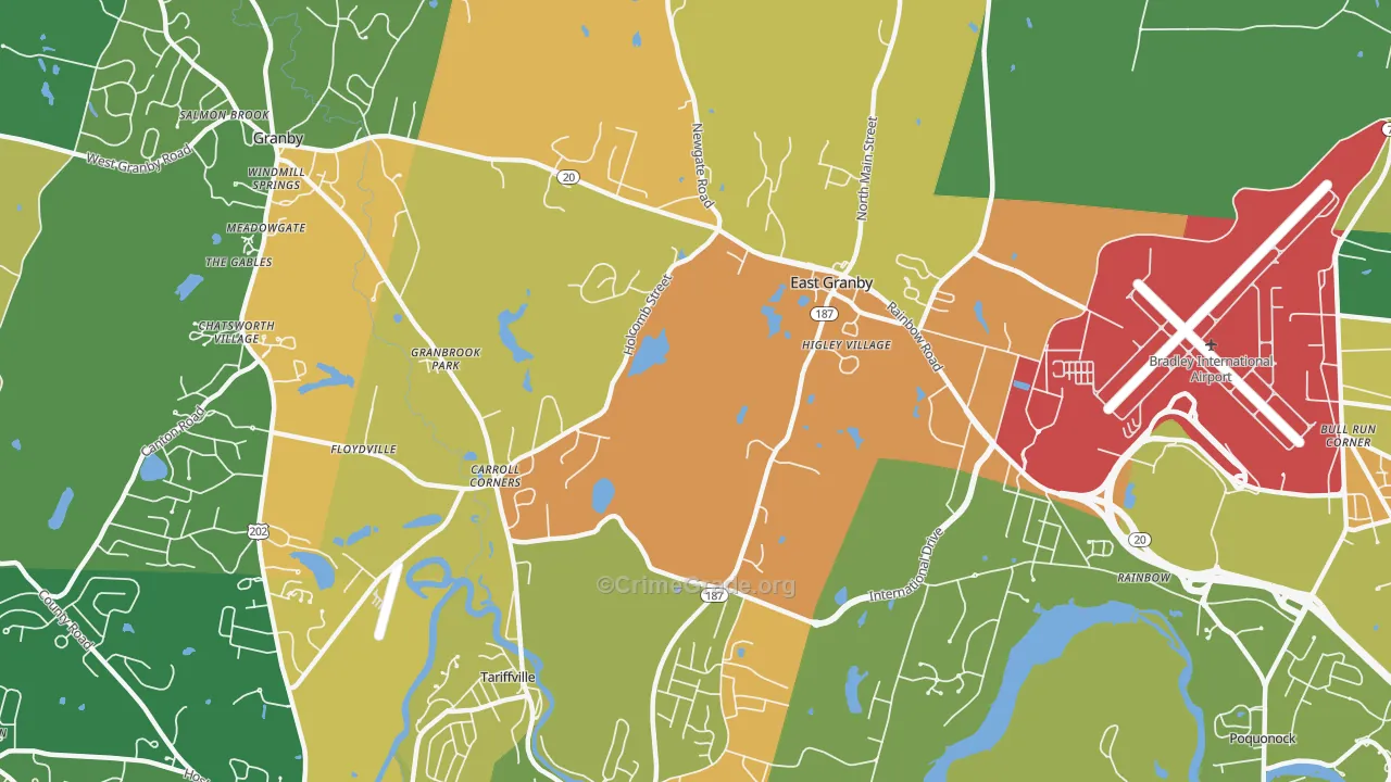 East Granby, CT Map of Robbery Rates