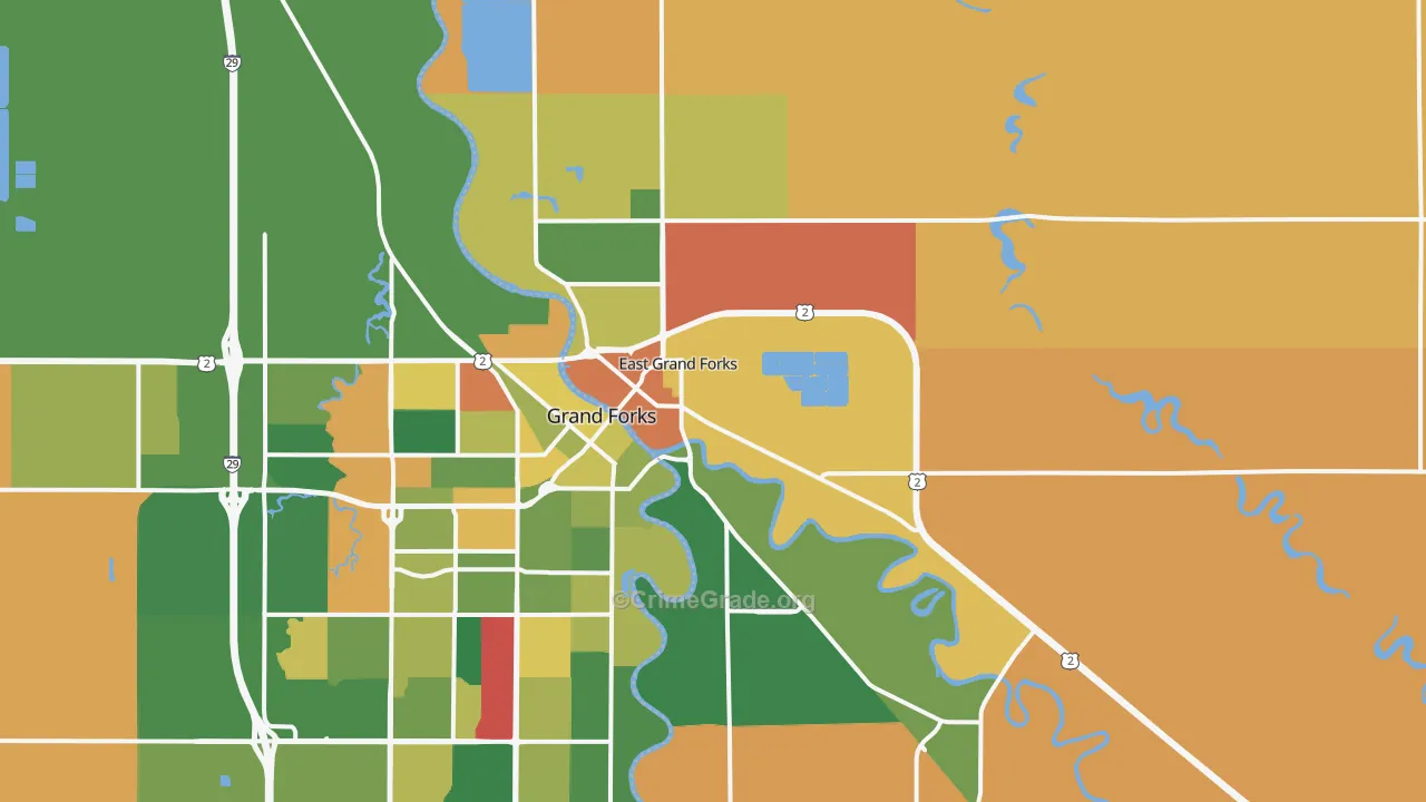 East Grand Forks, MN Map of Robbery Rates