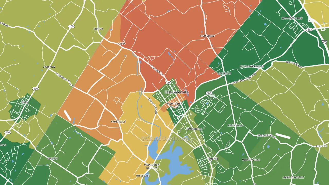 East Greenville, PA Map of Robbery Rates