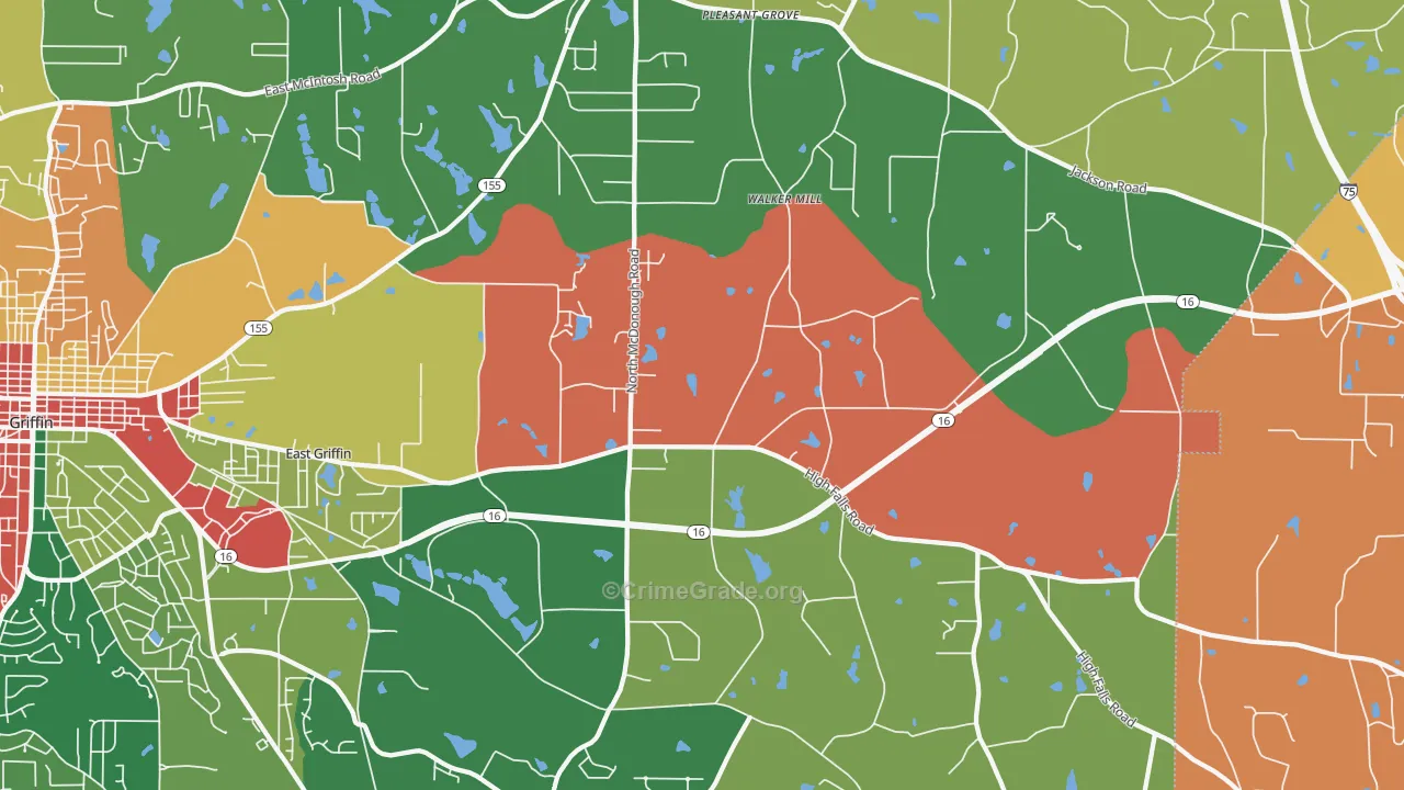 East Griffin, GA Map of Robbery Rates