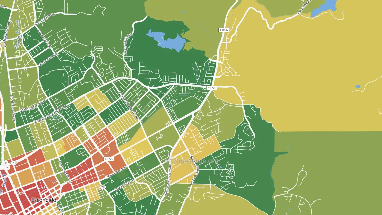 East Grove, Escondido, CA Map of Robbery Rates