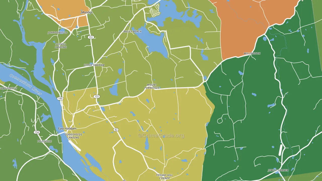 East Haddam, CT Map of Robbery Rates