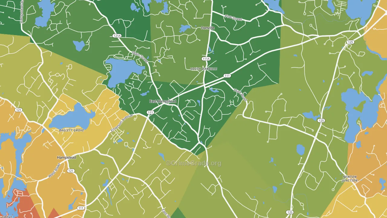 East Hampstead, NH Map of Robbery Rates