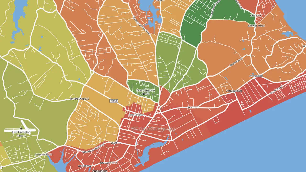 East Hampton North, NY Map of Robbery Rates