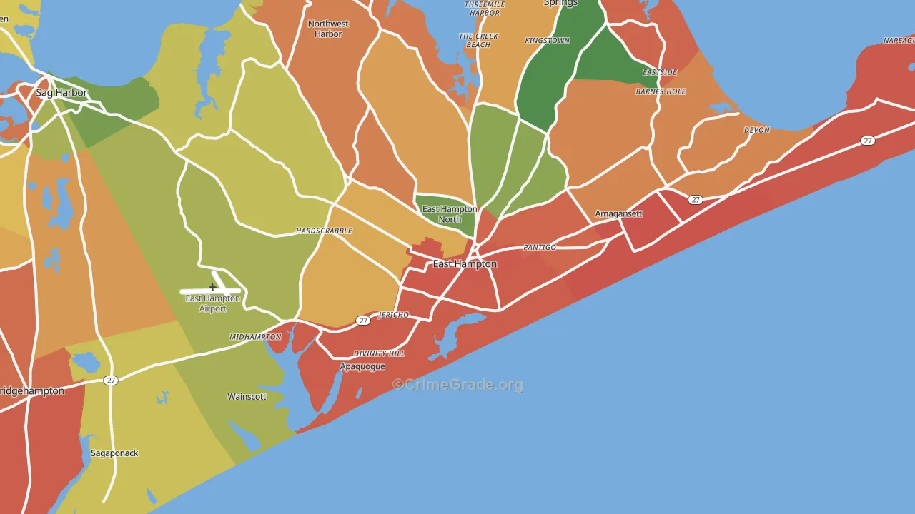 East Hampton, NY Map of Robbery Rates
