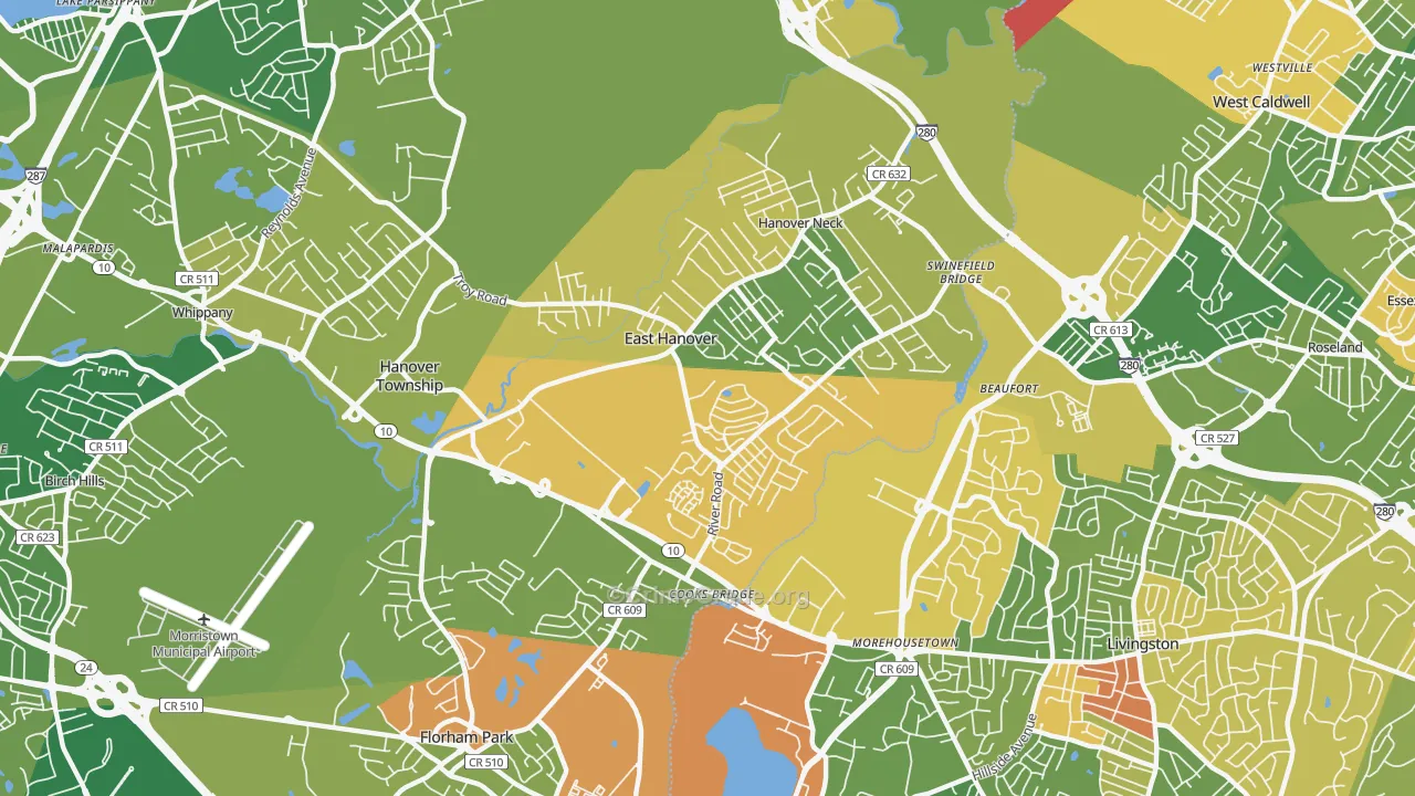 East Hanover, NJ Map of Robbery Rates