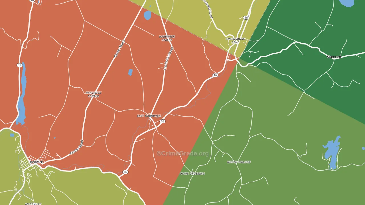 East Hardwick, VT Map of Robbery Rates