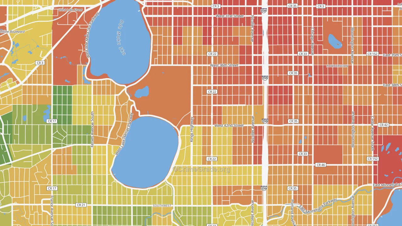 East Harriet, Minneapolis, MN Map of Robbery Rates