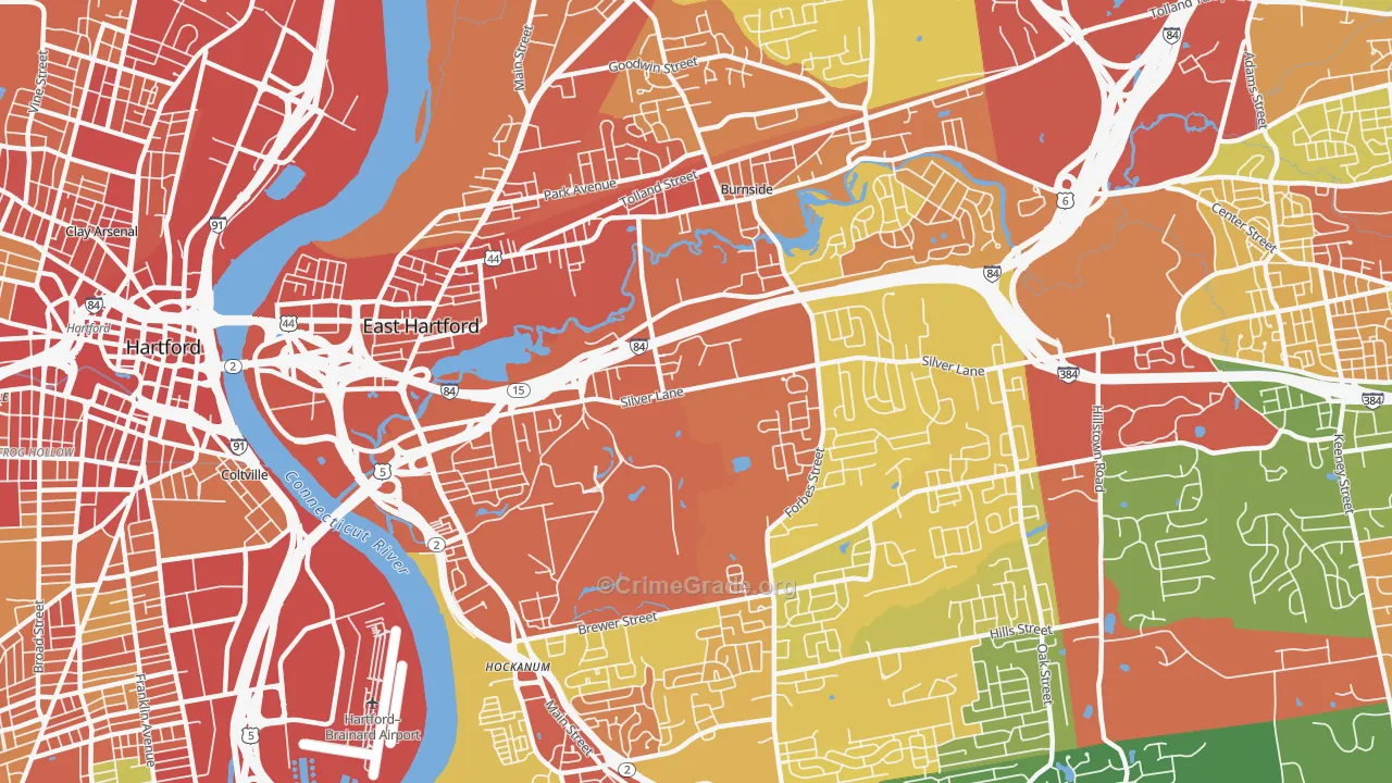 East Hartford, CT Map of Robbery Rates