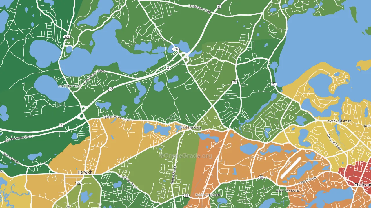 East Harwich, MA Map of Robbery Rates
