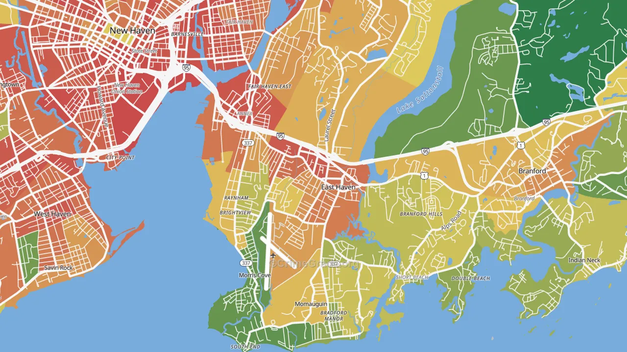 East Haven, CT Map of Robbery Rates
