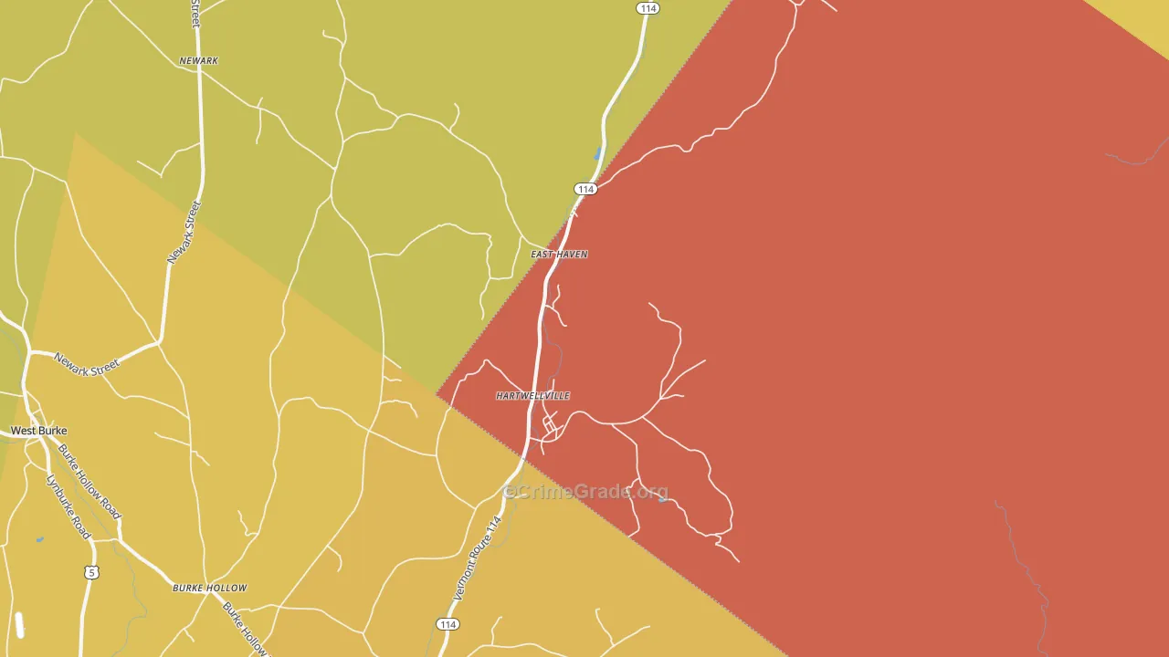 East Haven, VT Map of Robbery Rates