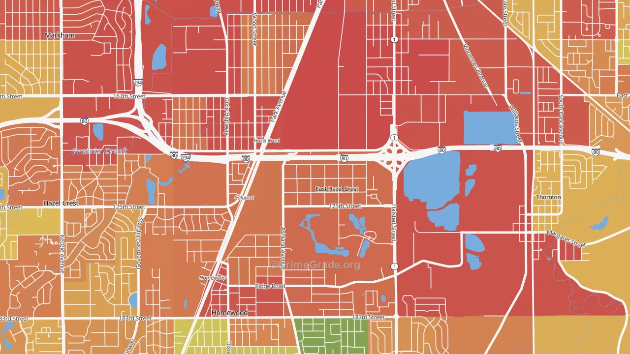 East Hazel Crest, IL Map of Robbery Rates