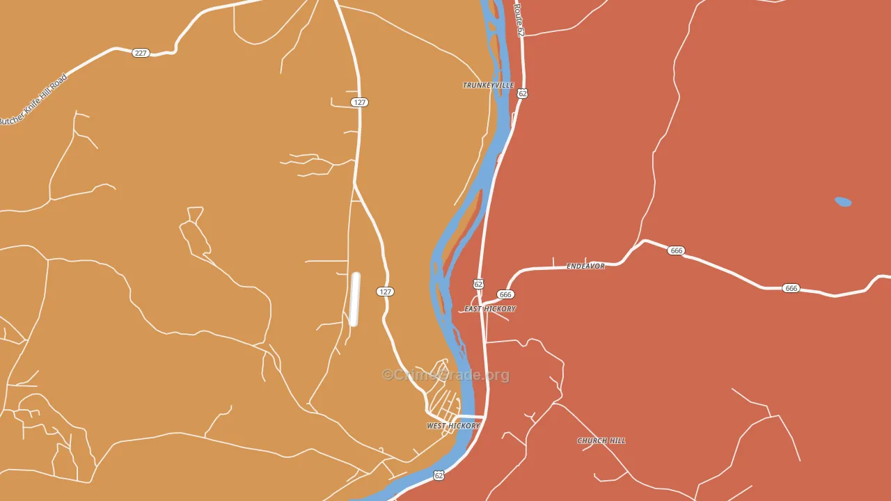 East Hickory, PA Map of Robbery Rates