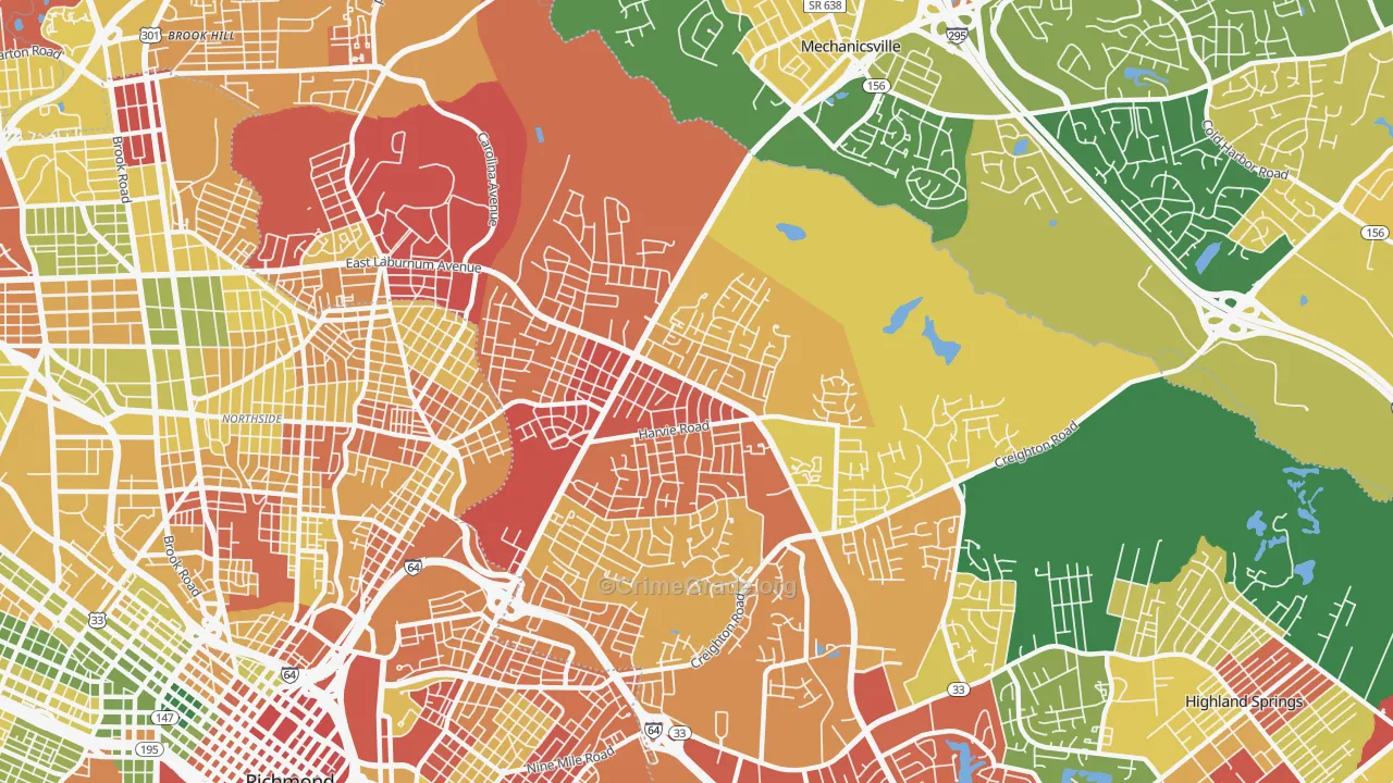 East Highland Park, VA Map of Robbery Rates