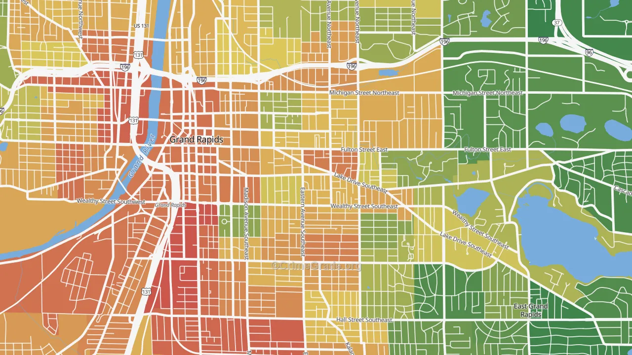 East Hills, Grand Rapids, MI Map of Robbery Rates
