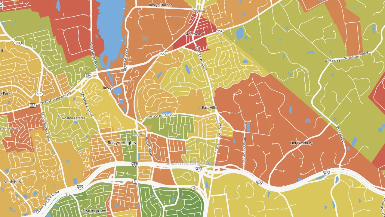 East Hills, NY Map of Robbery Rates