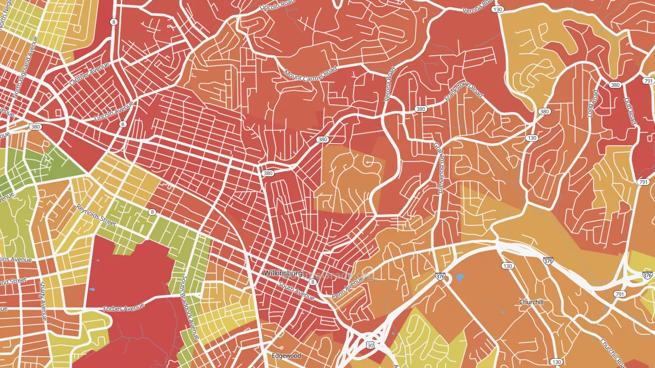 East Hills, Pittsburgh, PA Map of Robbery Rates