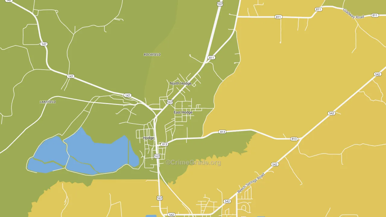 East Hodge, LA Map of Robbery Rates