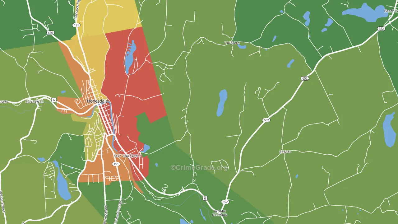 East Honesdale, PA Map of Robbery Rates