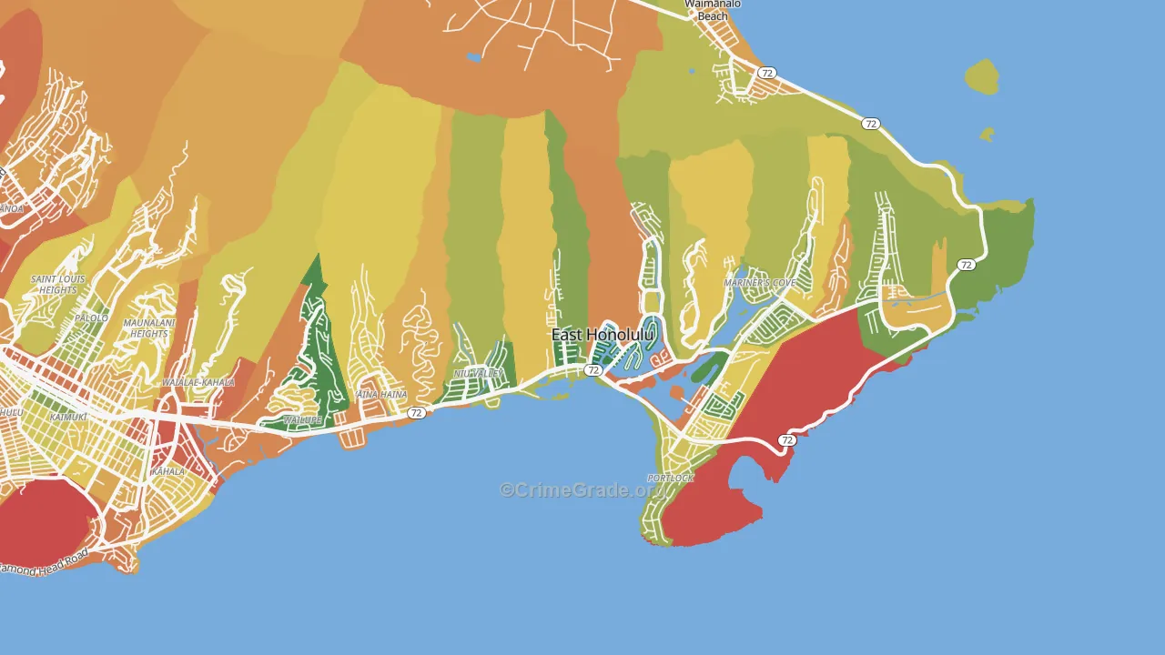 East Honolulu, HI Map of Robbery Rates