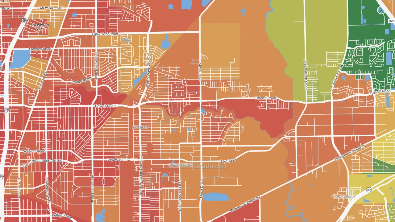 East Houston, Houston, TX Map of Robbery Rates