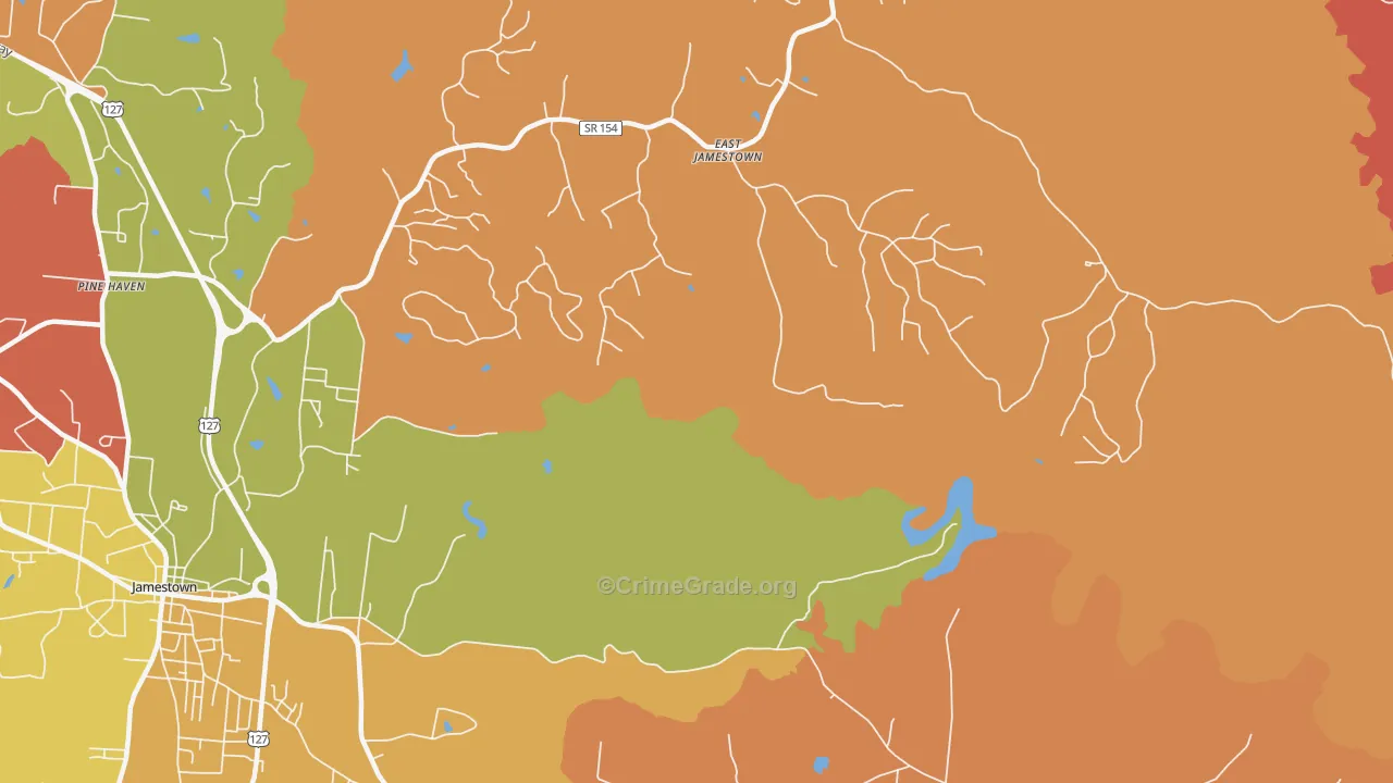 East Jamestown, TN Map of Robbery Rates