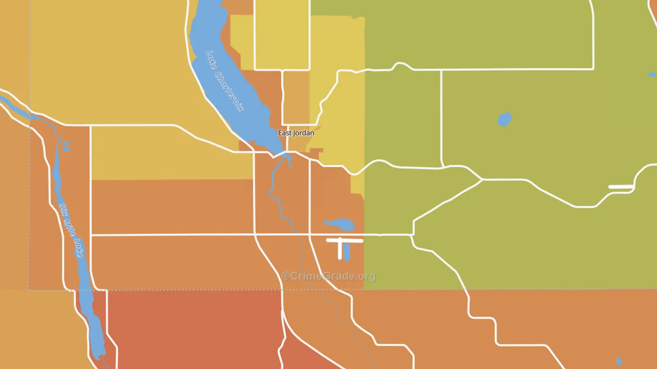 East Jordan, MI Map of Robbery Rates