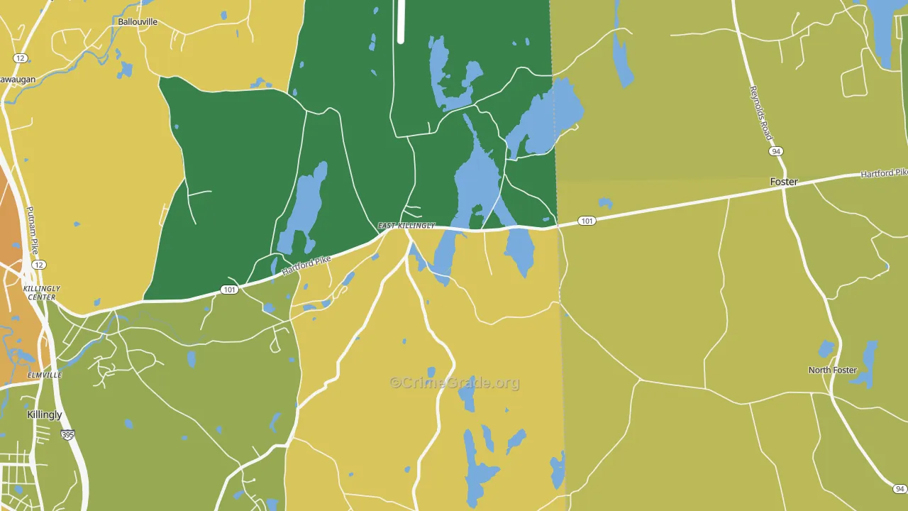 East Killingly, CT Map of Robbery Rates