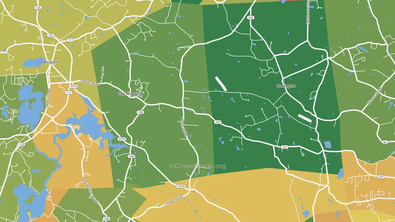 East Kingston, NH Map of Robbery Rates