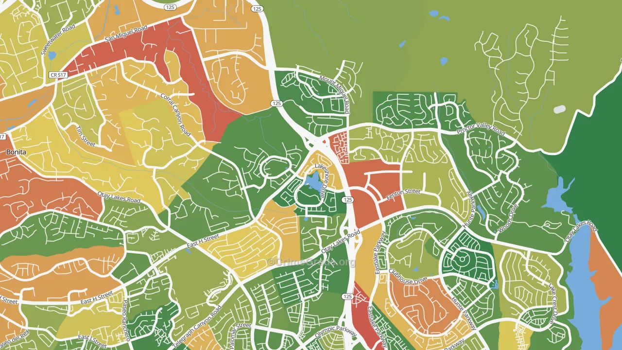 East Lake, Chula Vista, CA Map of Robbery Rates