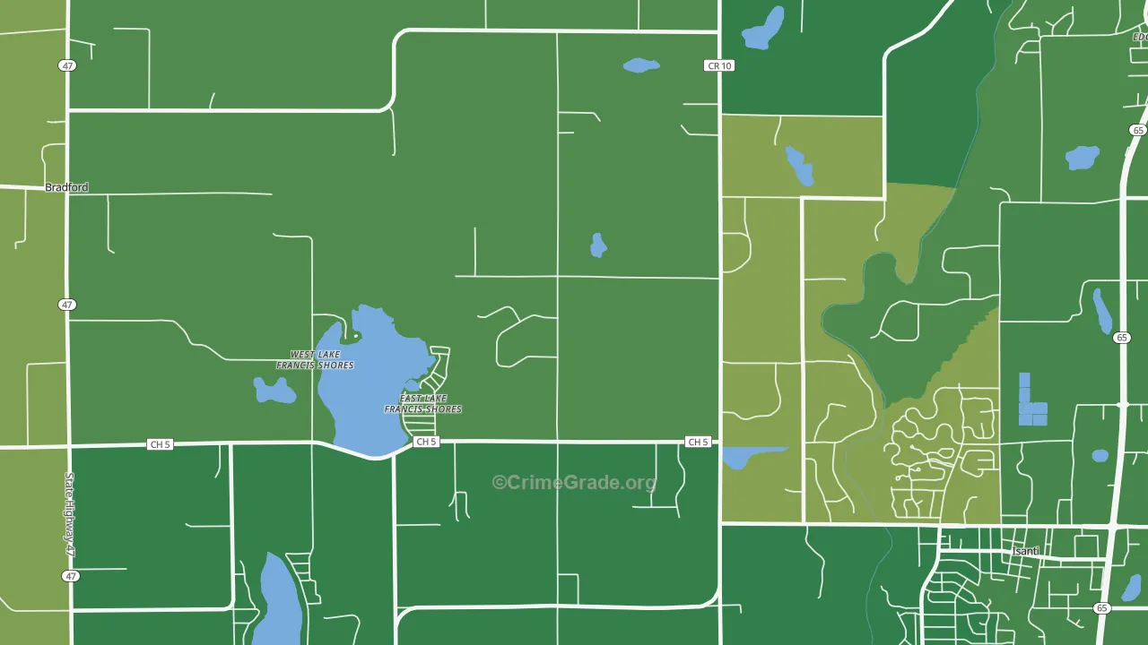 East Lake Francis Shores, MN Map of Robbery Rates