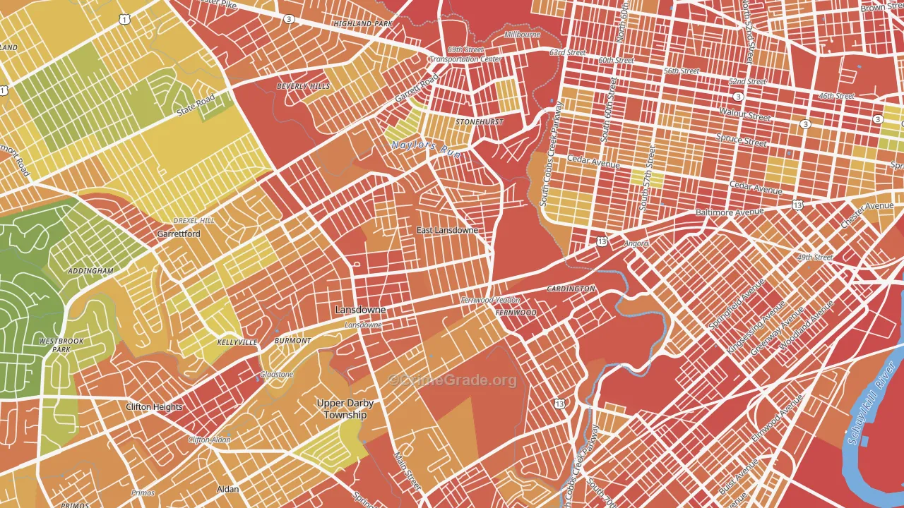 East Lansdowne, PA Map of Robbery Rates
