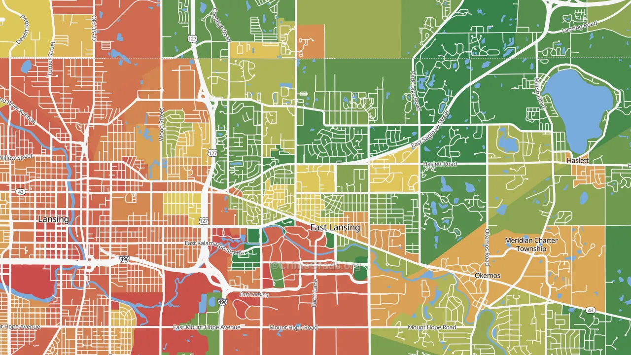 East Lansing, MI Map of Robbery Rates