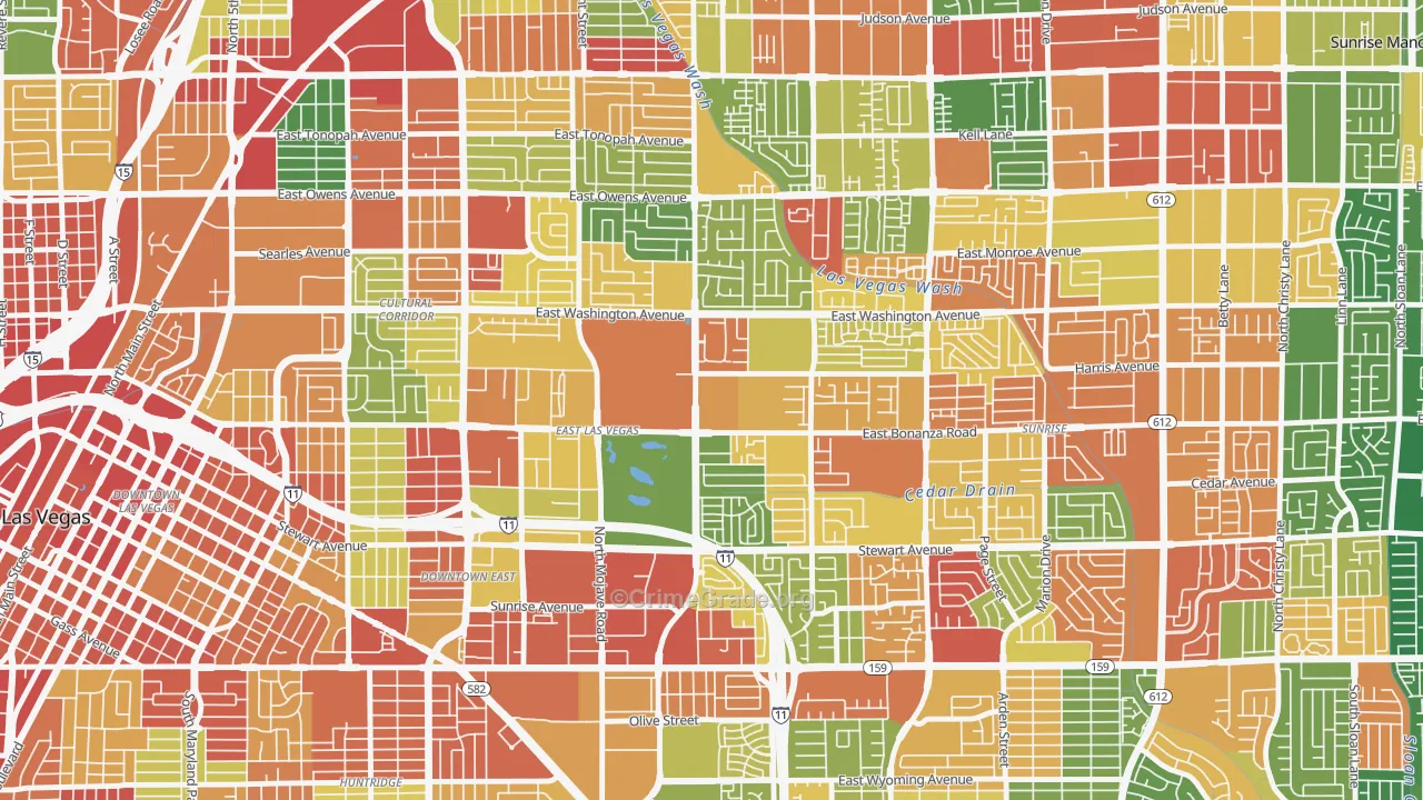 East Las Vegas, Las Vegas, NV Map of Robbery Rates