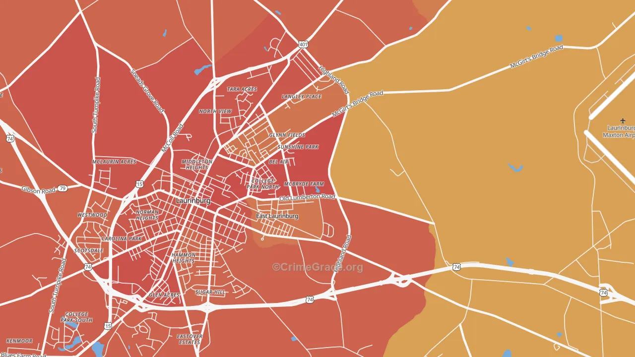 East Laurinburg, NC Map of Robbery Rates