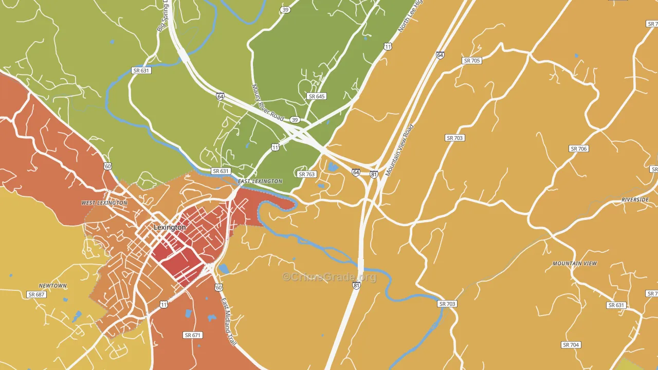 East Lexington, VA Map of Robbery Rates