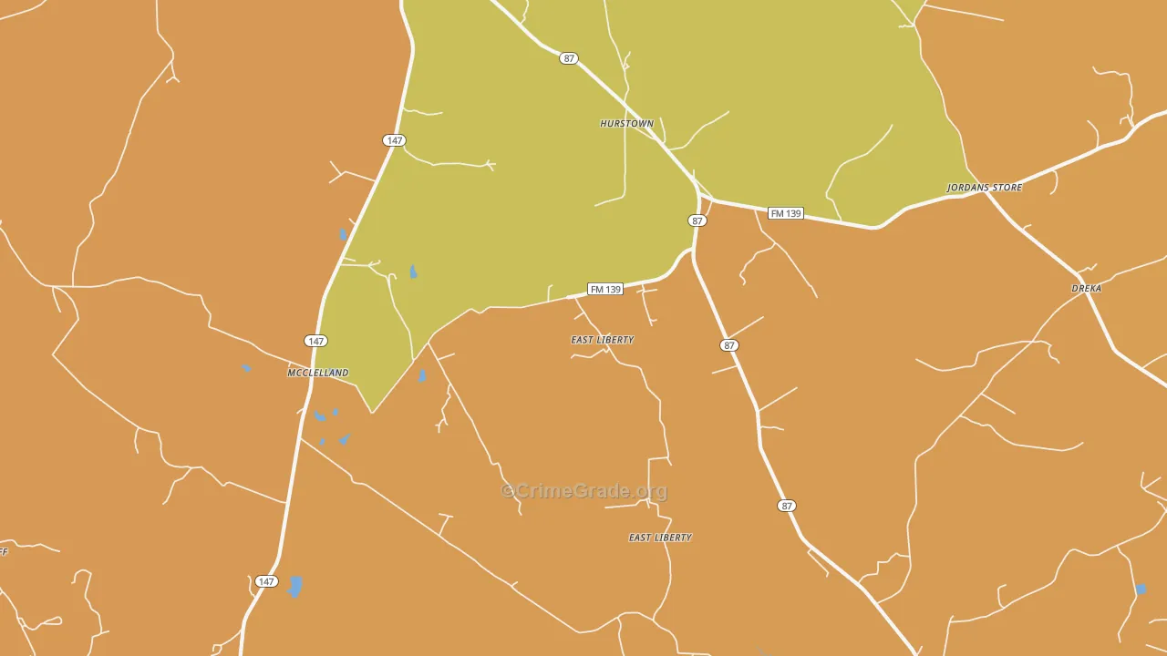 East Liberty, TX Map of Robbery Rates